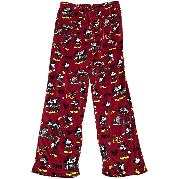 Disney Pajama Lounge Pants Size M Red Micky Minnie Mouse Print - Picture 1 of 6